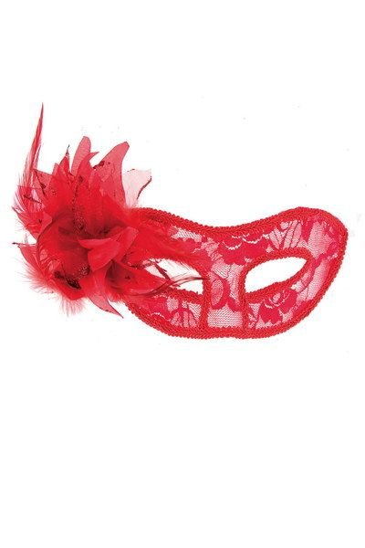Masque rigide en dentelle et fleur en tulle La Traviata - rouge