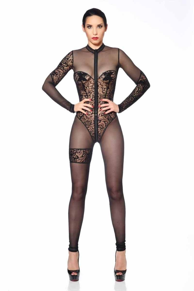 Transparent openable combi with lace Miria - black