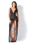 Robe longue Prêtresse en résille ornée de motifs floraux en velours