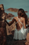 Nuisette dos nu Celeste en soie et dentelle