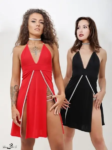 Robe courte Patricia à fentes et strass - noir
