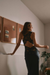 Robe longue Daniella en soie et dentelle dos nu - noir